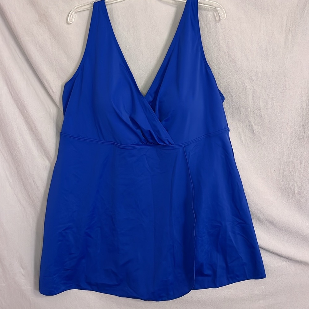 Swim 365 Bright Blue One-Piece Swim Dress with Faux Wrap Skirt in Size 24W
